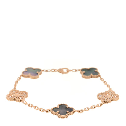 Van Cleef & Arpels 18K Rose Gold Diamond Gray Mother of Pearl 5 Motifs Vintage Alhambra Bracelet 1 of 4