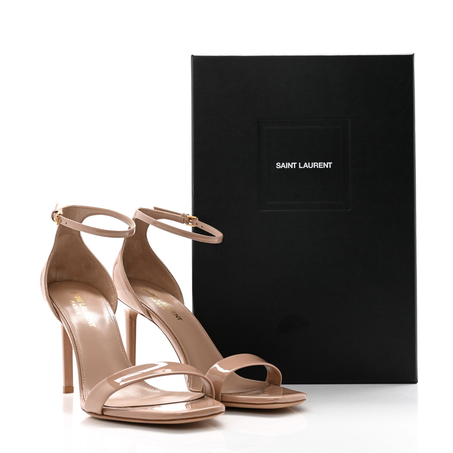 Patent Calfskin Amber 105 Ankle Strap Sandals 39.5 Beige
