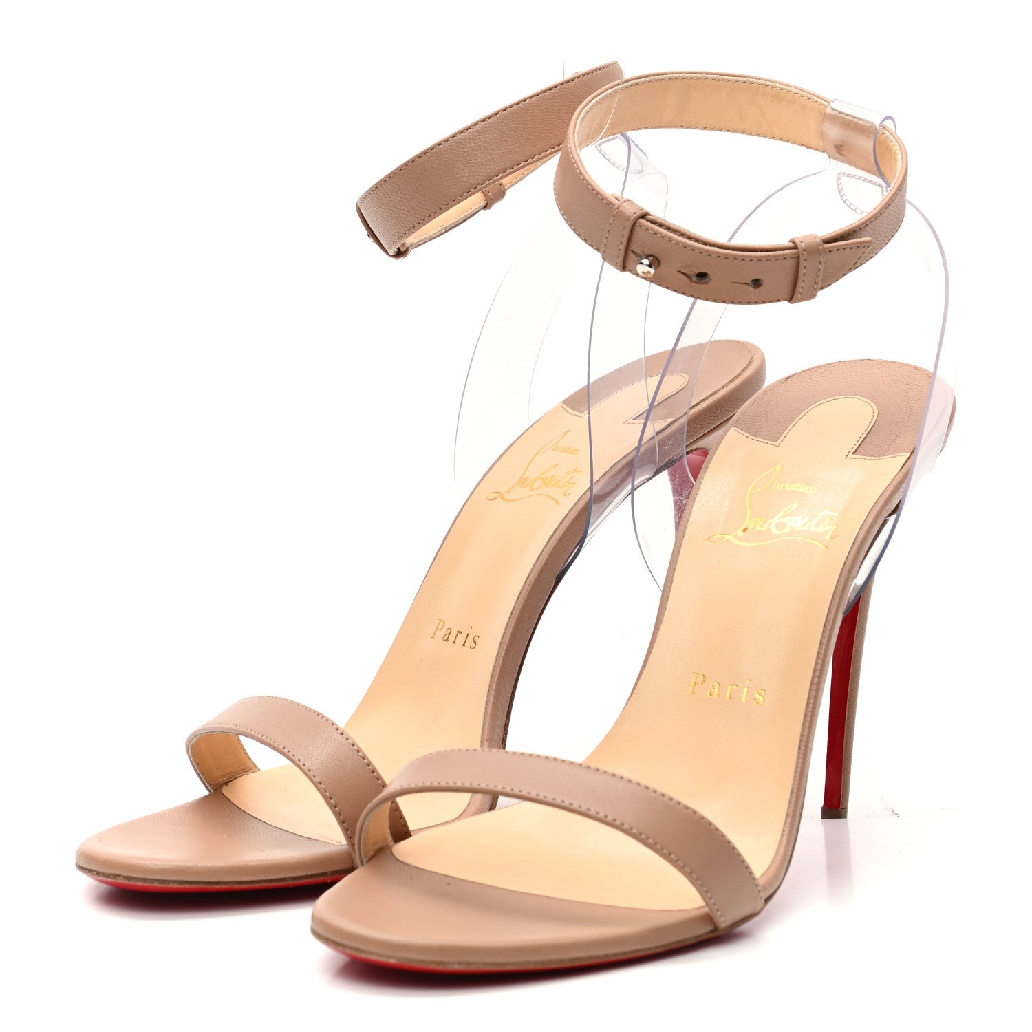 Christian Louboutin Nappa Shiny PVC Jonatina 100 Sandals 40 Nude 3 of 8