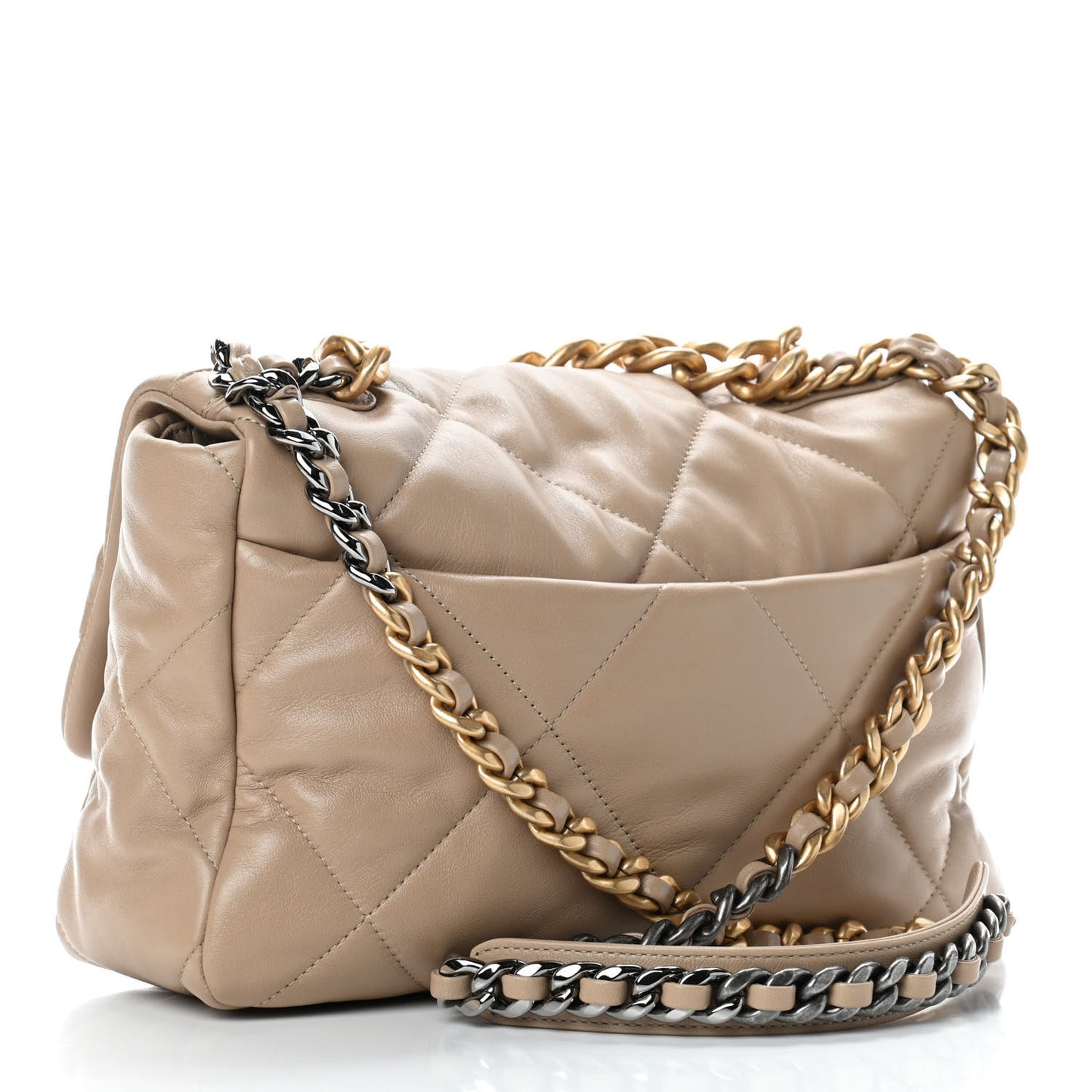Quilted Large Chanel 19 Flap Dark Beige