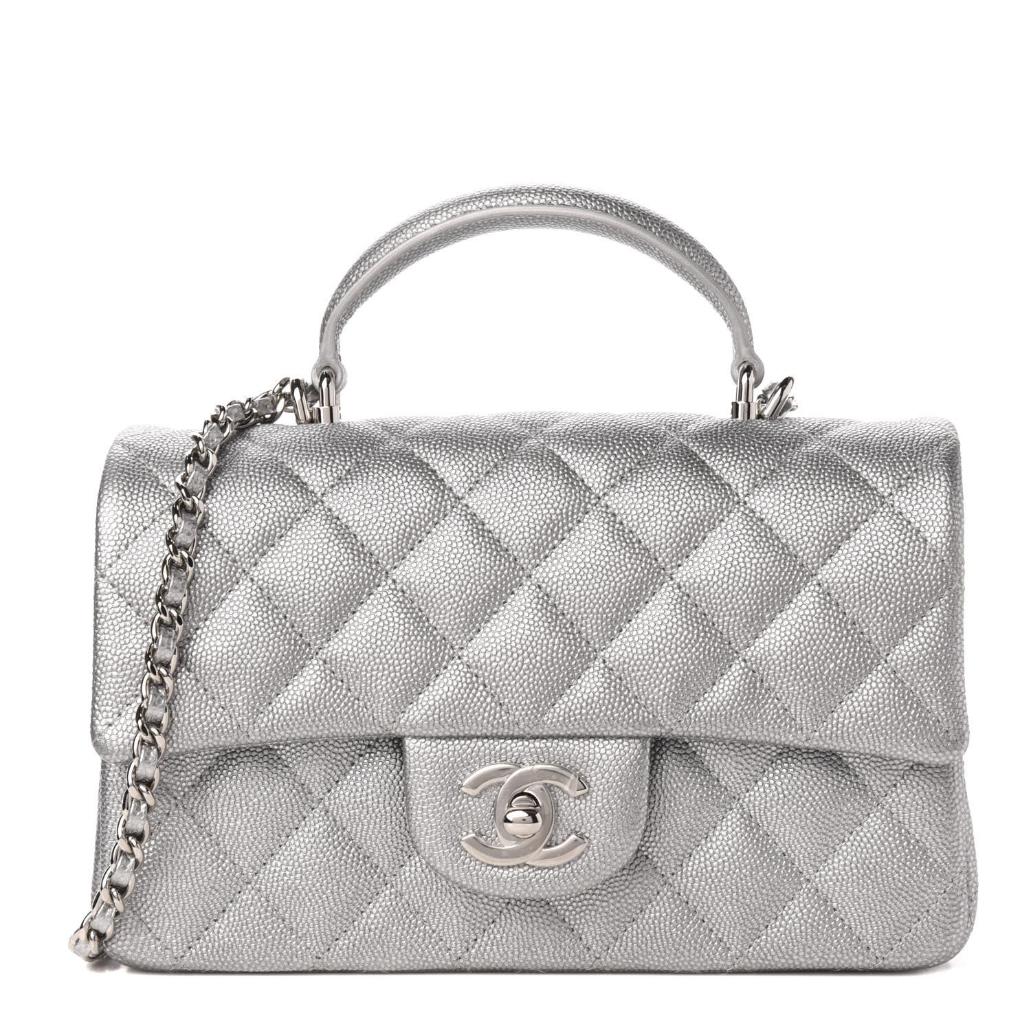 Chanel Metallic Caviar Quilted Mini Top Handle Rectangular Flap Silver 1 of 10