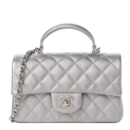 Chanel Metallic Caviar Quilted Mini Top Handle Rectangular Flap Silver 1 of 10