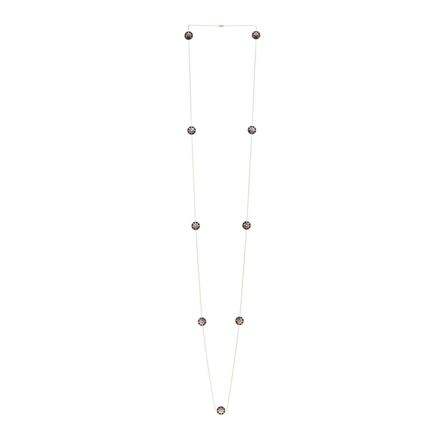 18K Yellow Gold Diamond Lapis Rose Des Vents 9-Station Long Necklace