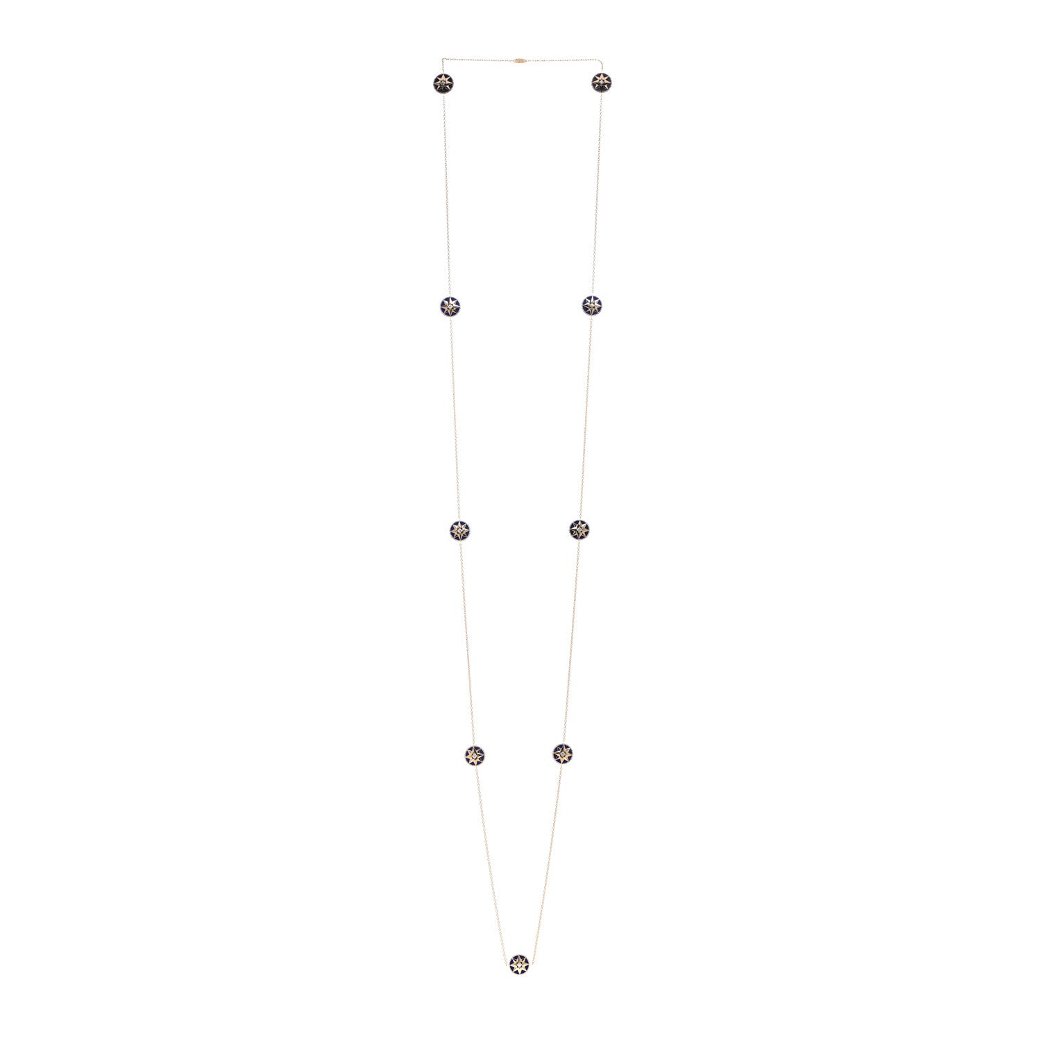 Christian Dior 18K Yellow Gold Diamond Lapis Rose Des Vents 9-Station Long Necklace 3 of 4