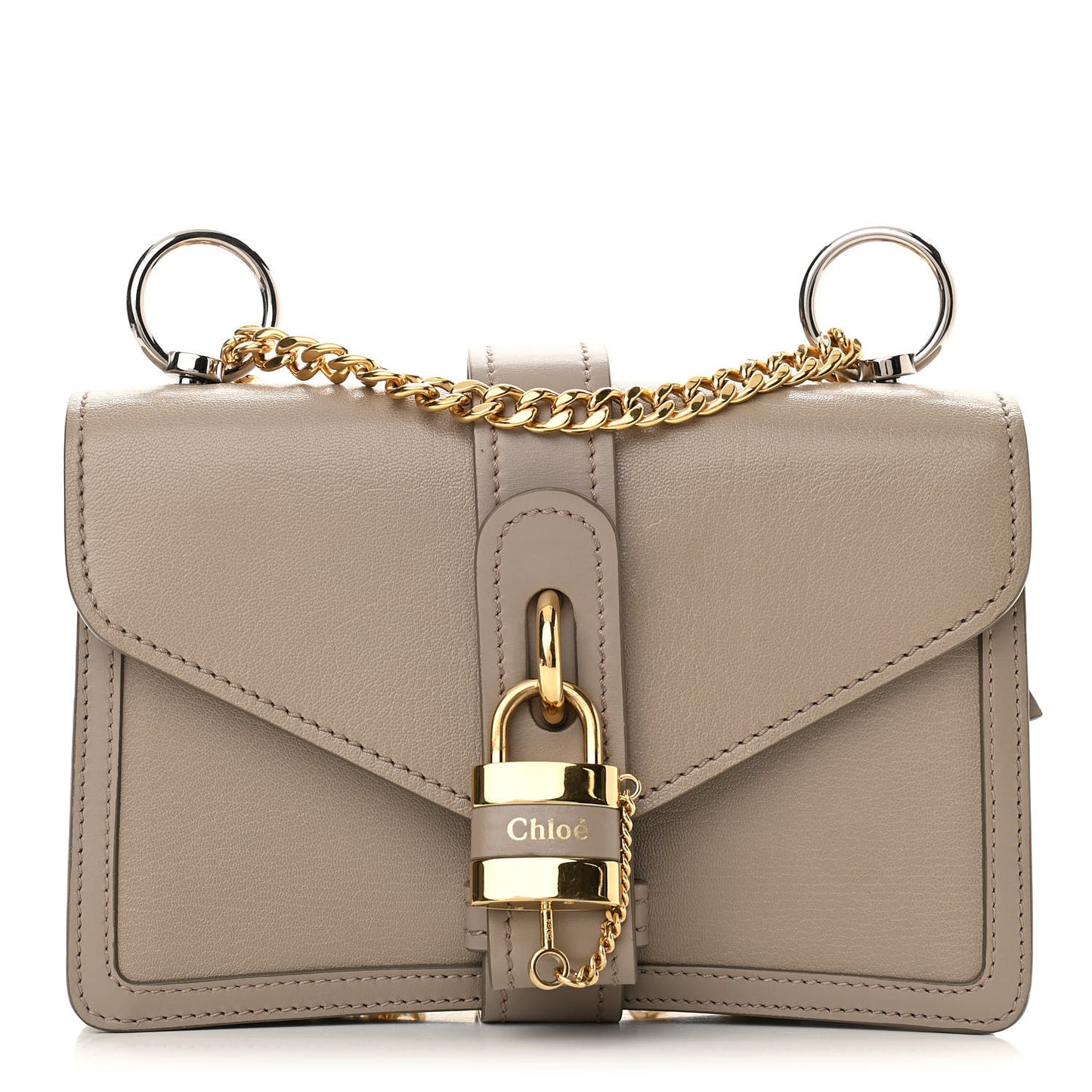 Shiny Goatskin Calfskin Mini Aby Chain Shoulder Bag Motty Grey