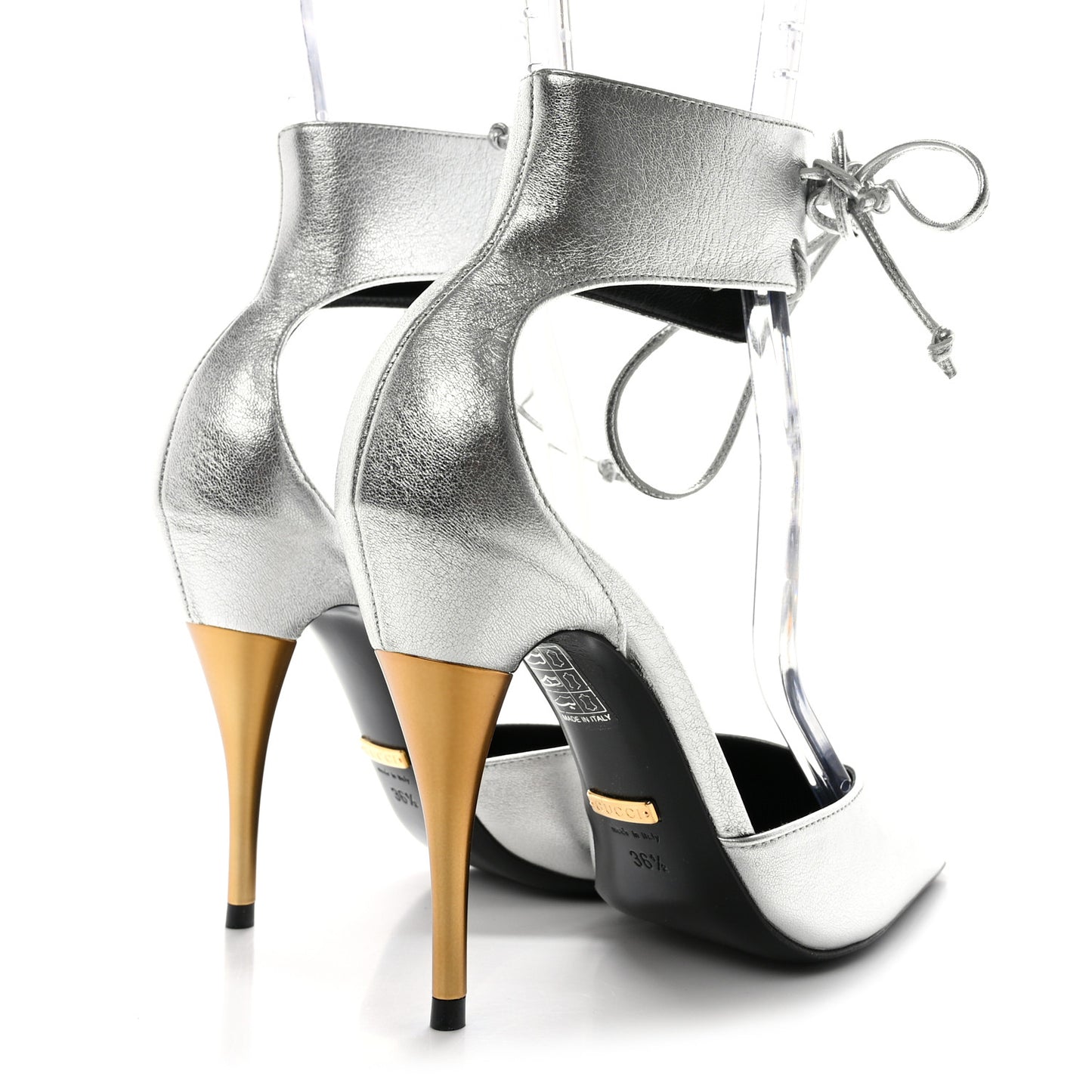 Soft Nappa Priscilla Ankle Cuff Pumps 36.5 Silver