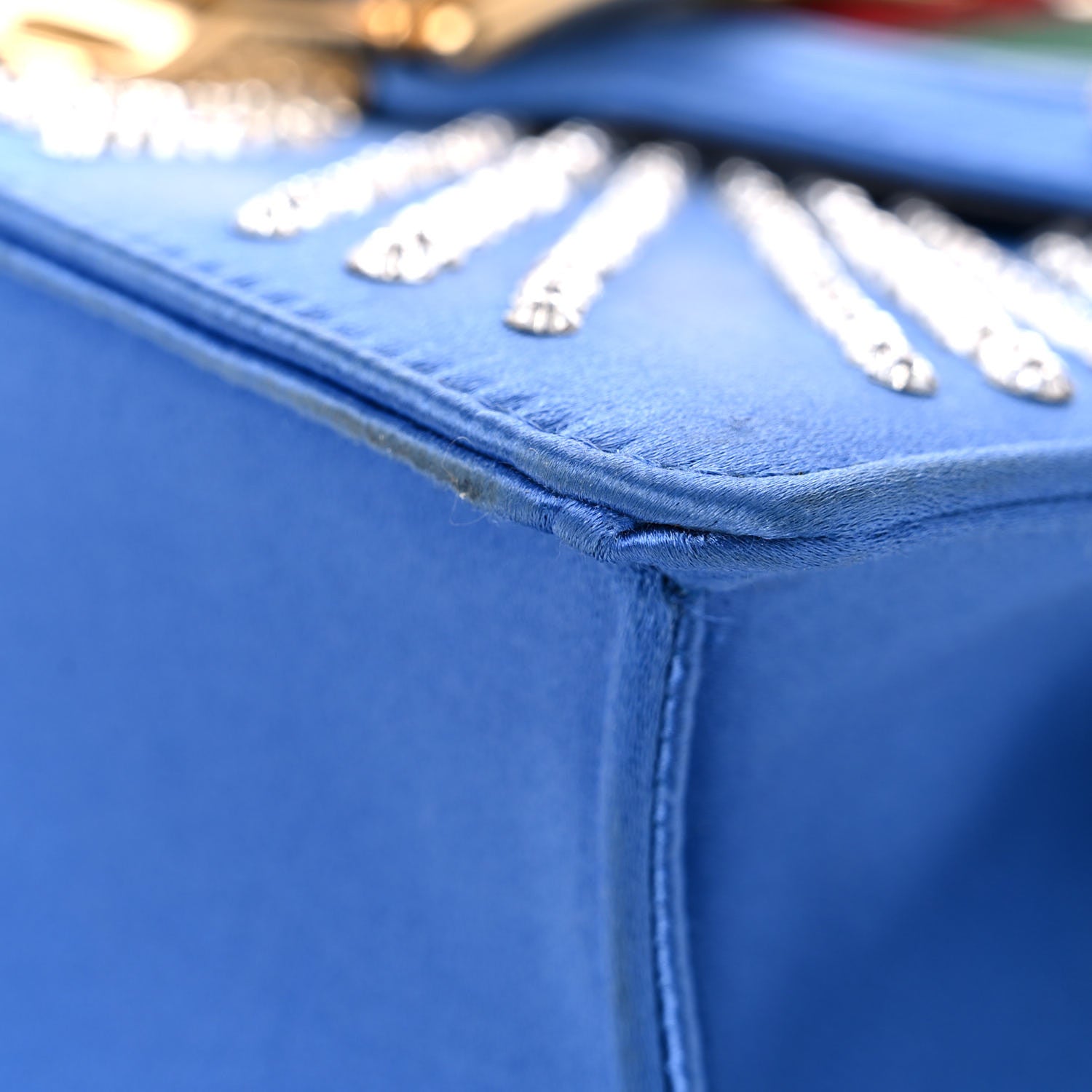 Gucci Satin Crystal Mini Sylvie Top Handle Bag Blue 9 of 15