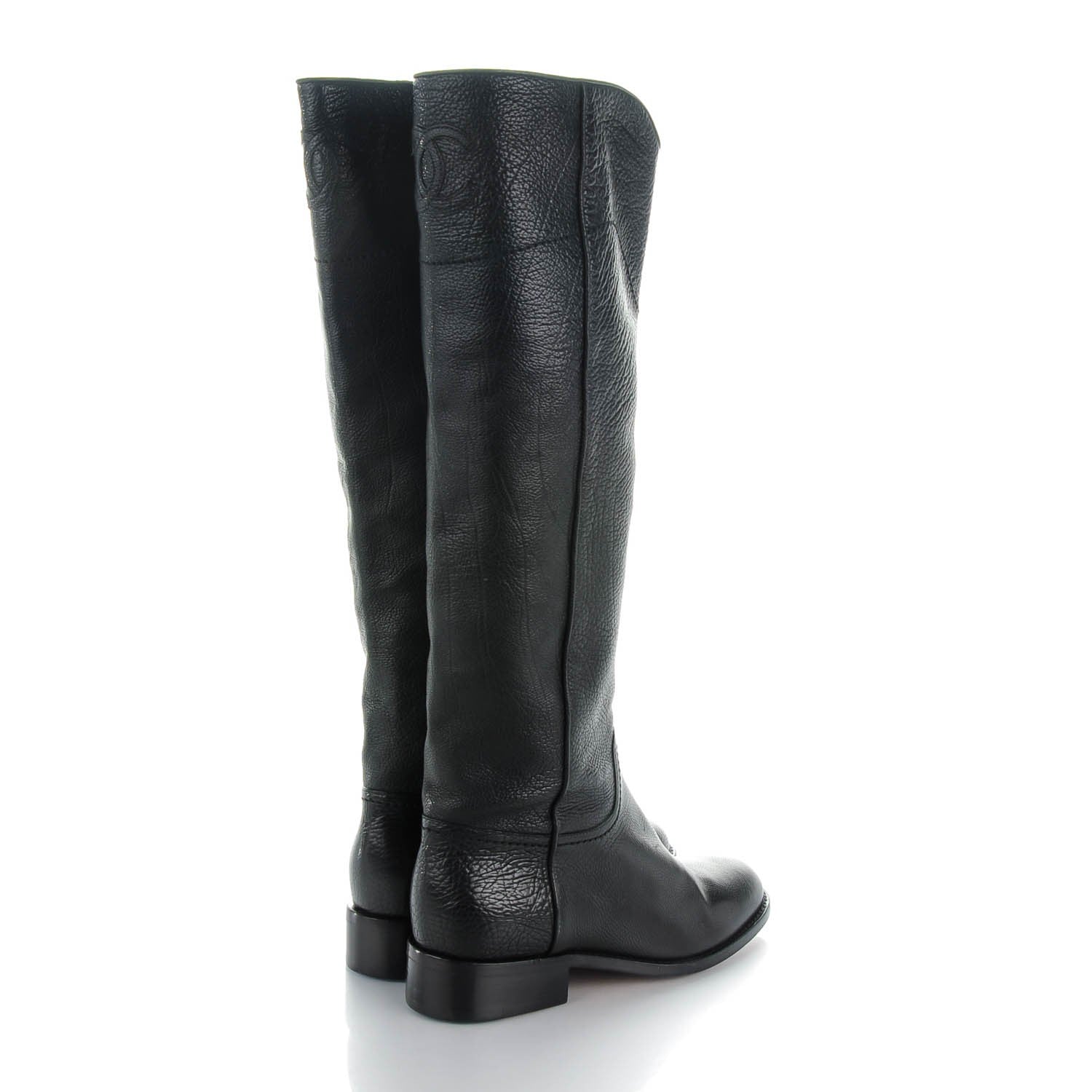 Chanel Calfskin Ascot Riding Boots 35.5 Black 4 of 8