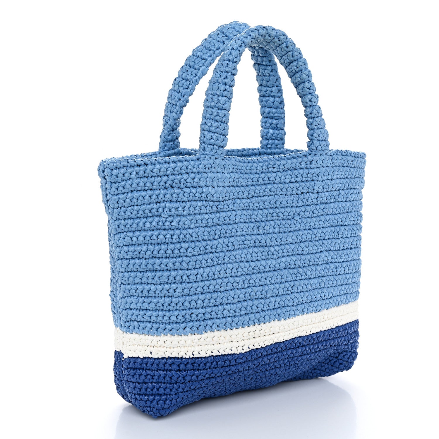 Prada Yarn Raffia Effect Crochet Small Logo Tote Celeste Blue 3 of 10