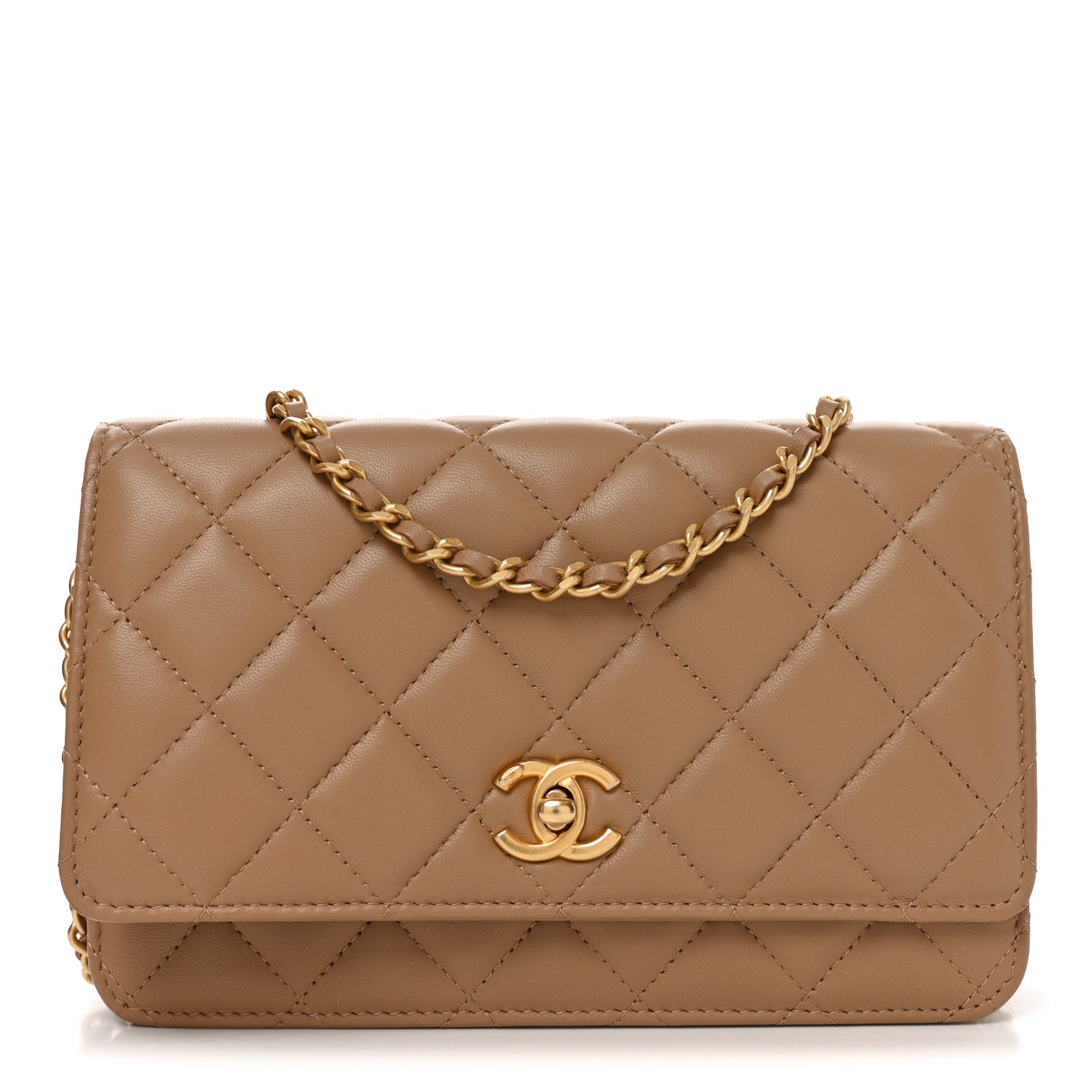 Chanel Lambskin Quilted CC Pearl Crush Wallet on Chain WOC Beige 1 of 11