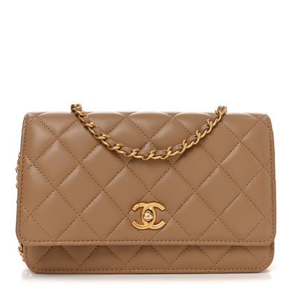 Chanel Lambskin Quilted CC Pearl Crush Wallet on Chain WOC Beige 1 of 11