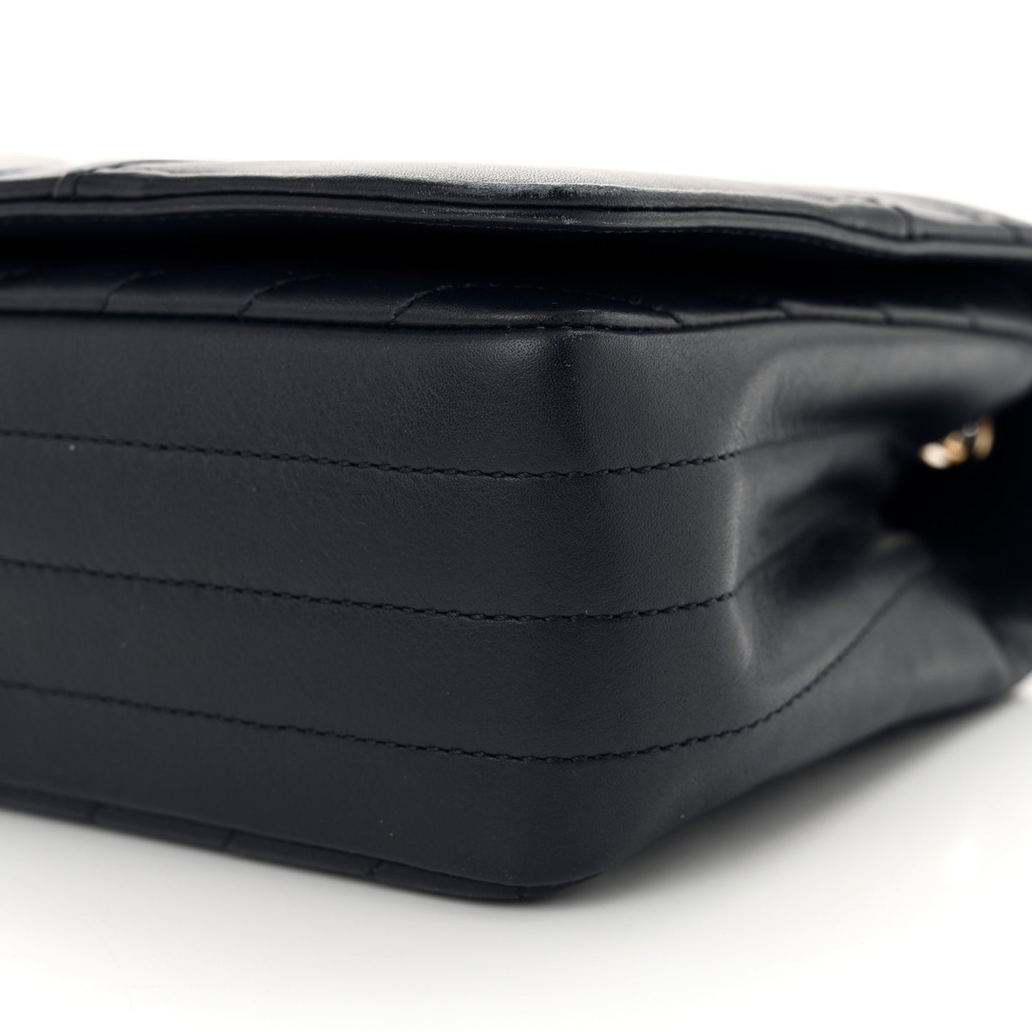 Calfskin Chevron Quilted Small Statement Flap Navy Blue