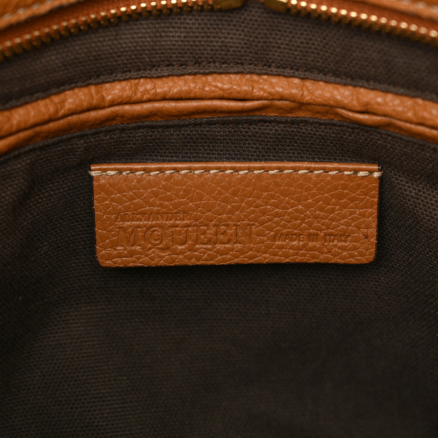 Pebbled Calfskin Small Skull Padlock Zip Around Tote Cognac