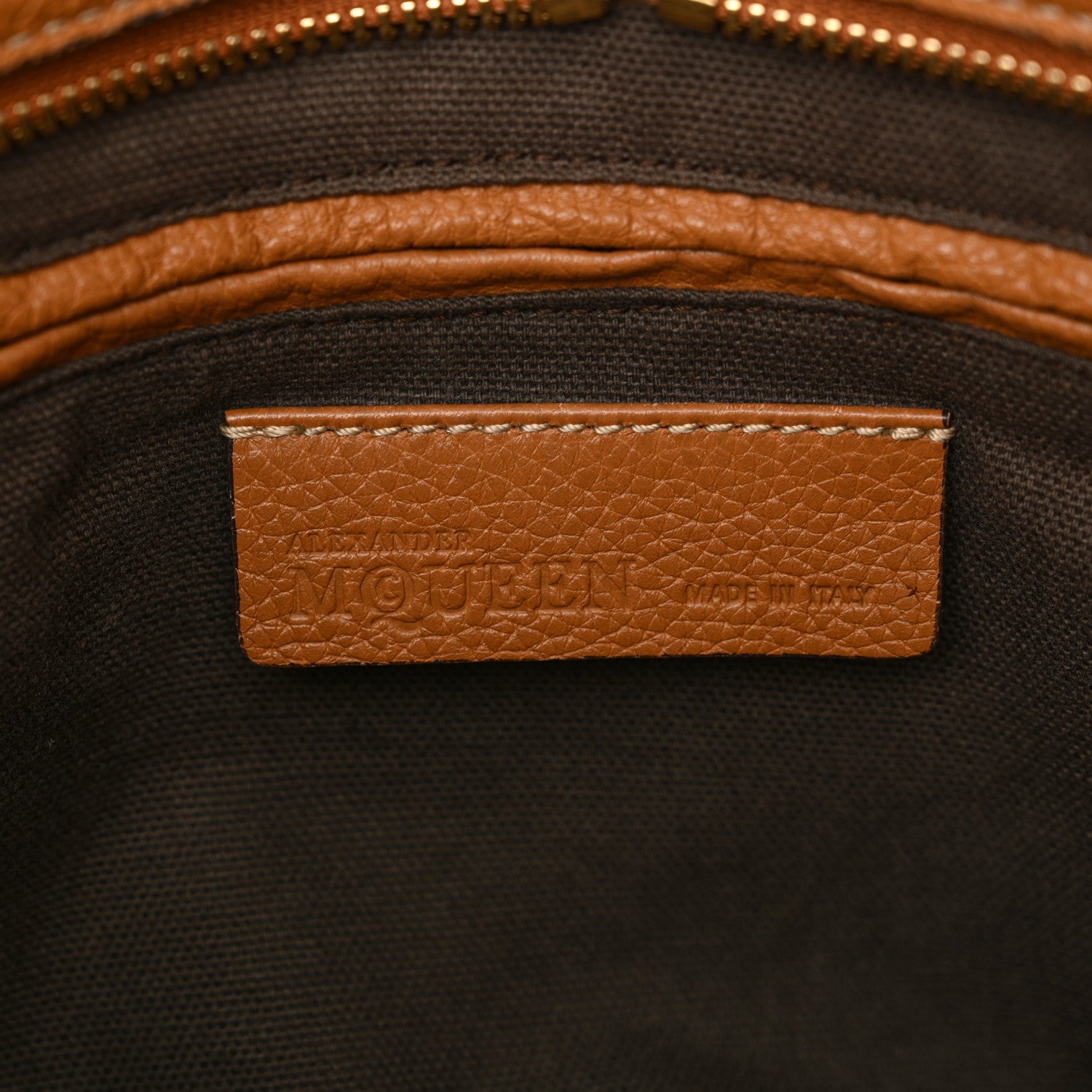 Alexander McQueen Pebbled Calfskin Small Skull Padlock Zip Around Tote Cognac 6 of 17