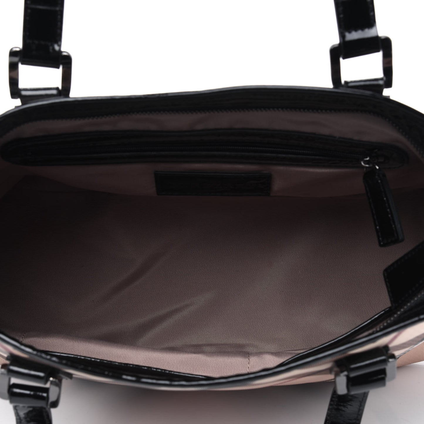 Nova Check Patent Trim Shopper Tote Black