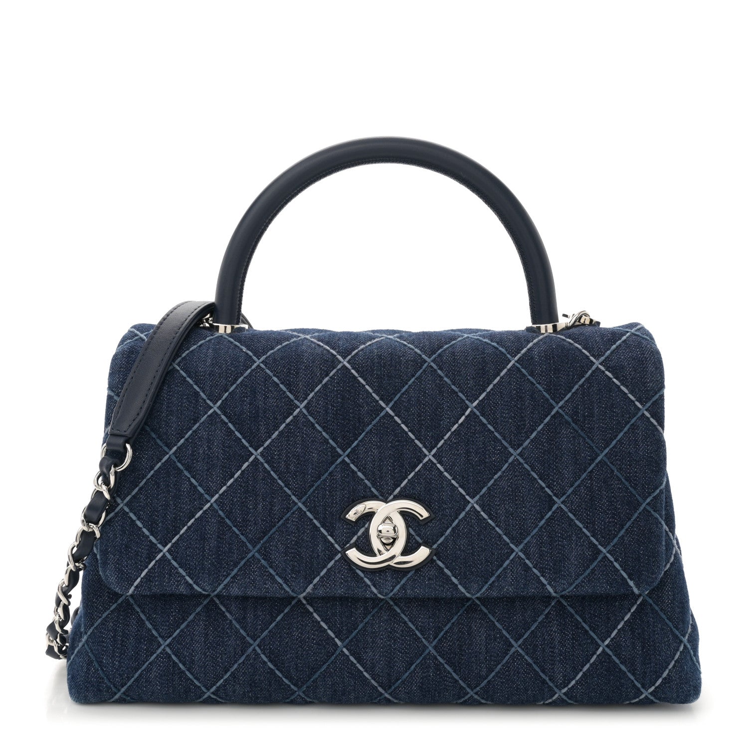 Chanel Denim Quilted Small Coco Handle Flap Blue 1 of 14