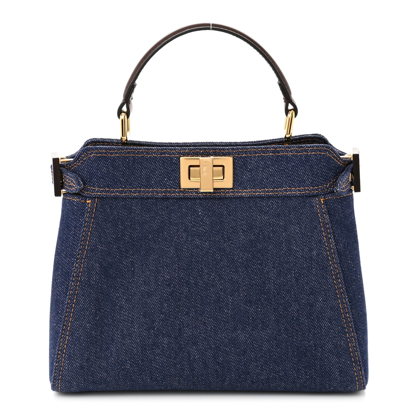 Denim Fabric Jacquard Cuoio FF 1974 Mini Peekaboo Iconic Satchel Blue Tobacco Moro