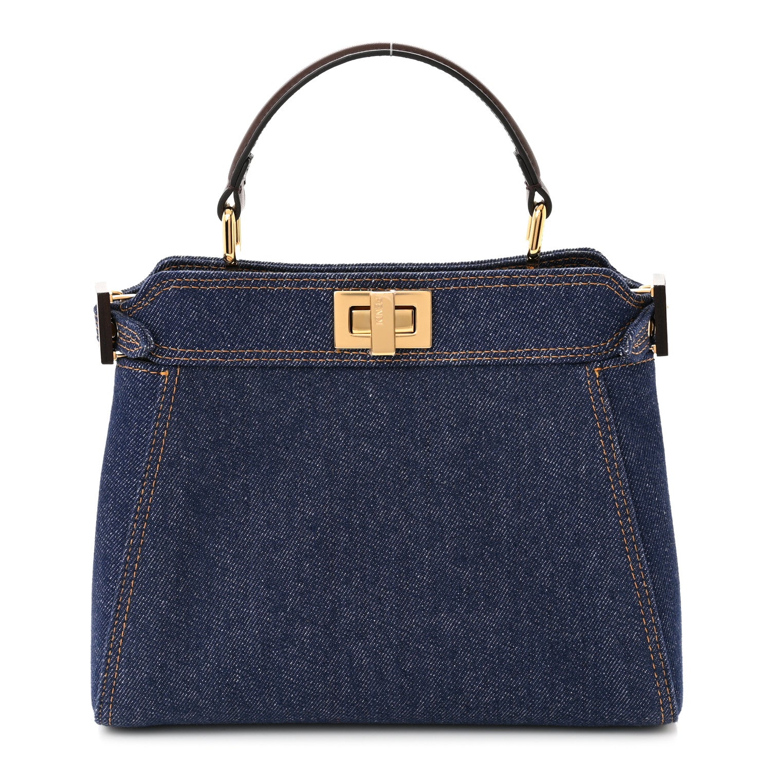 Fendi Denim Fabric Jacquard Cuoio FF 1974 Mini Peekaboo Iconic Satchel Blue Tobacco Moro 1 of 12