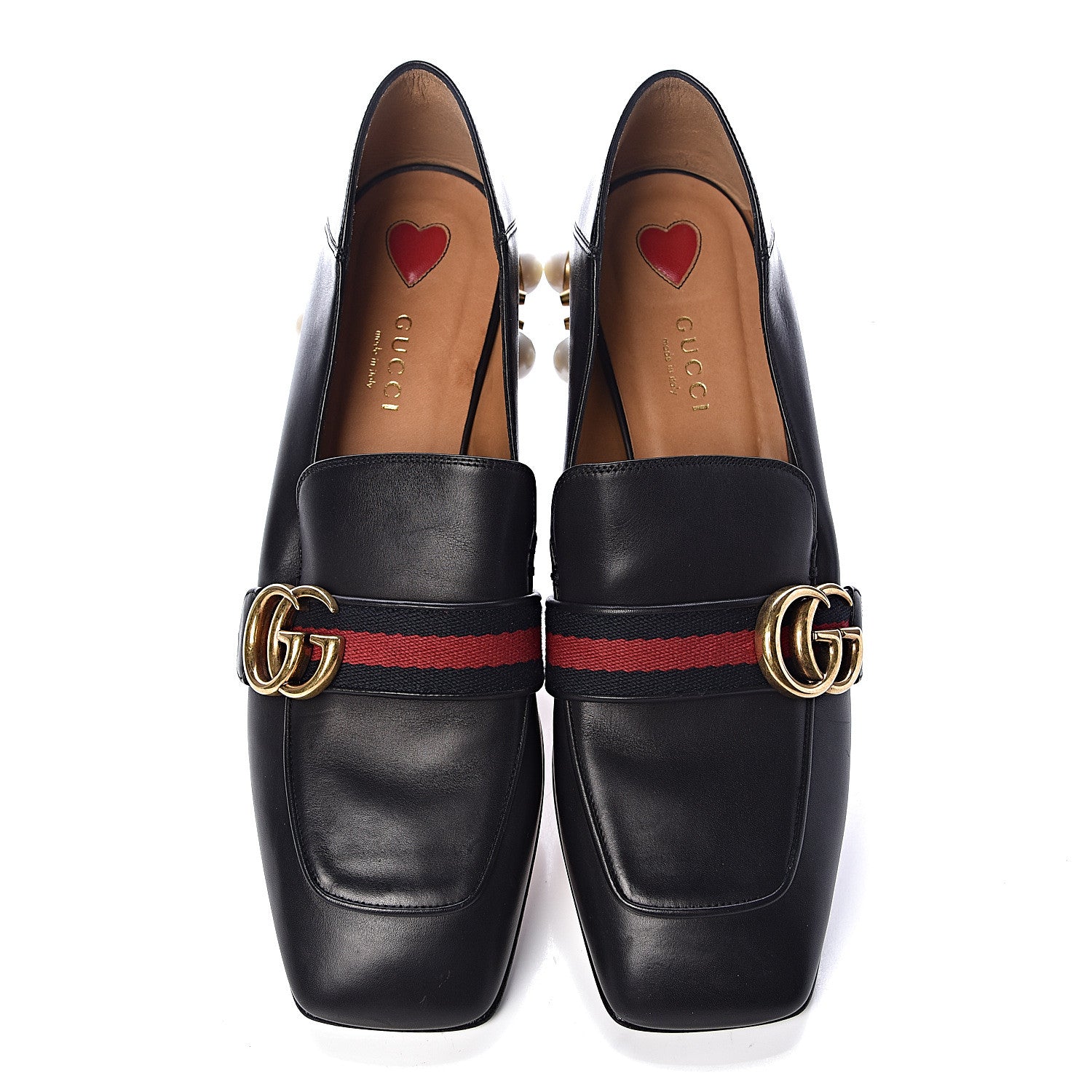Gucci Betis Glamour Calfskin Web Pearl Embellished Peyton 35mm Loafer Pumps 39 Black 8 of 11