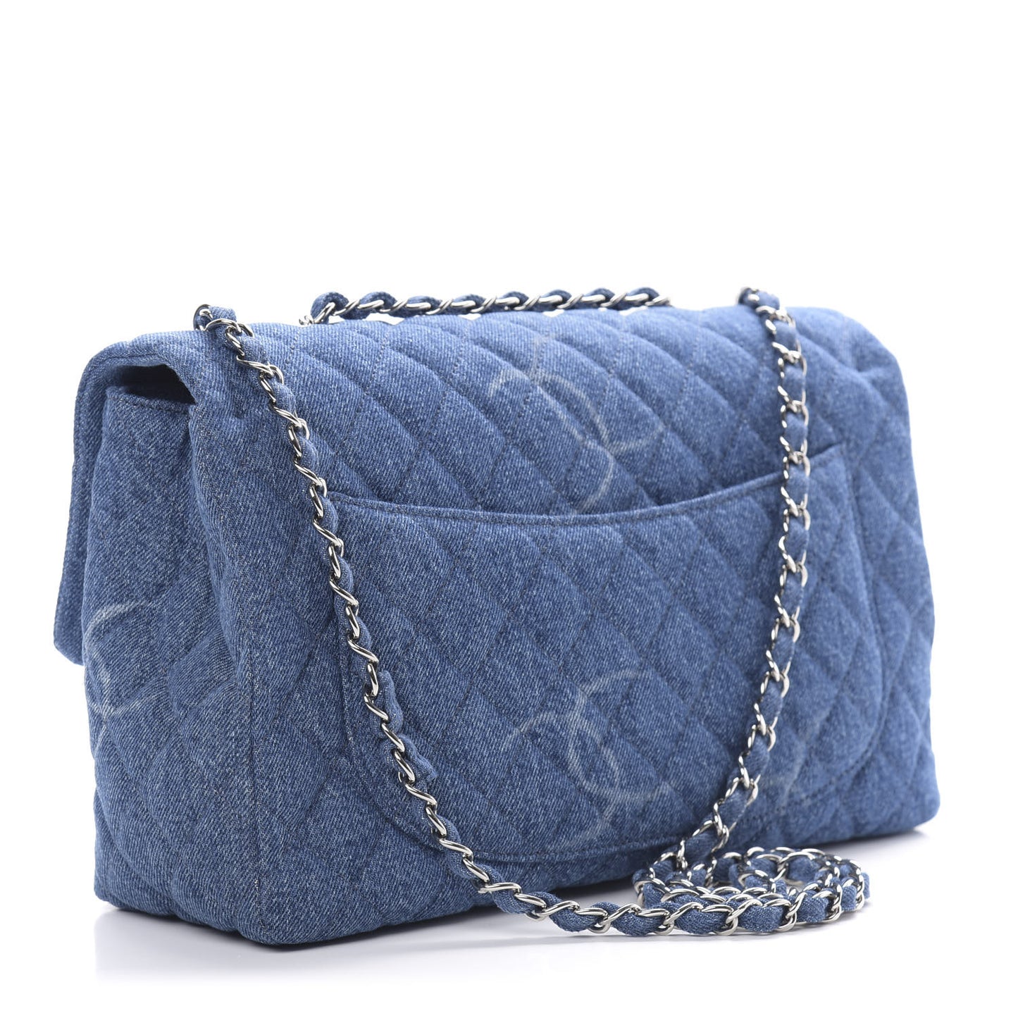 Denim Quilted CC Print Jumbo Single Flap Blue
