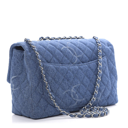 Chanel Denim Quilted CC Print Jumbo Single Flap Blue 3 of 11