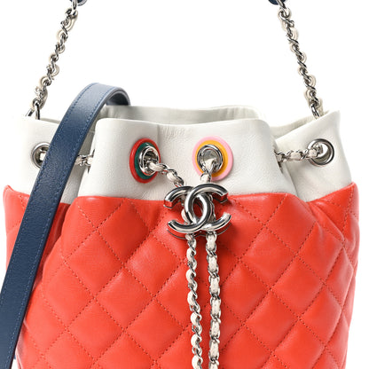 Chanel Lambskin Quilted Cuba Drawstring Tote Red White Blue 8 of 10
