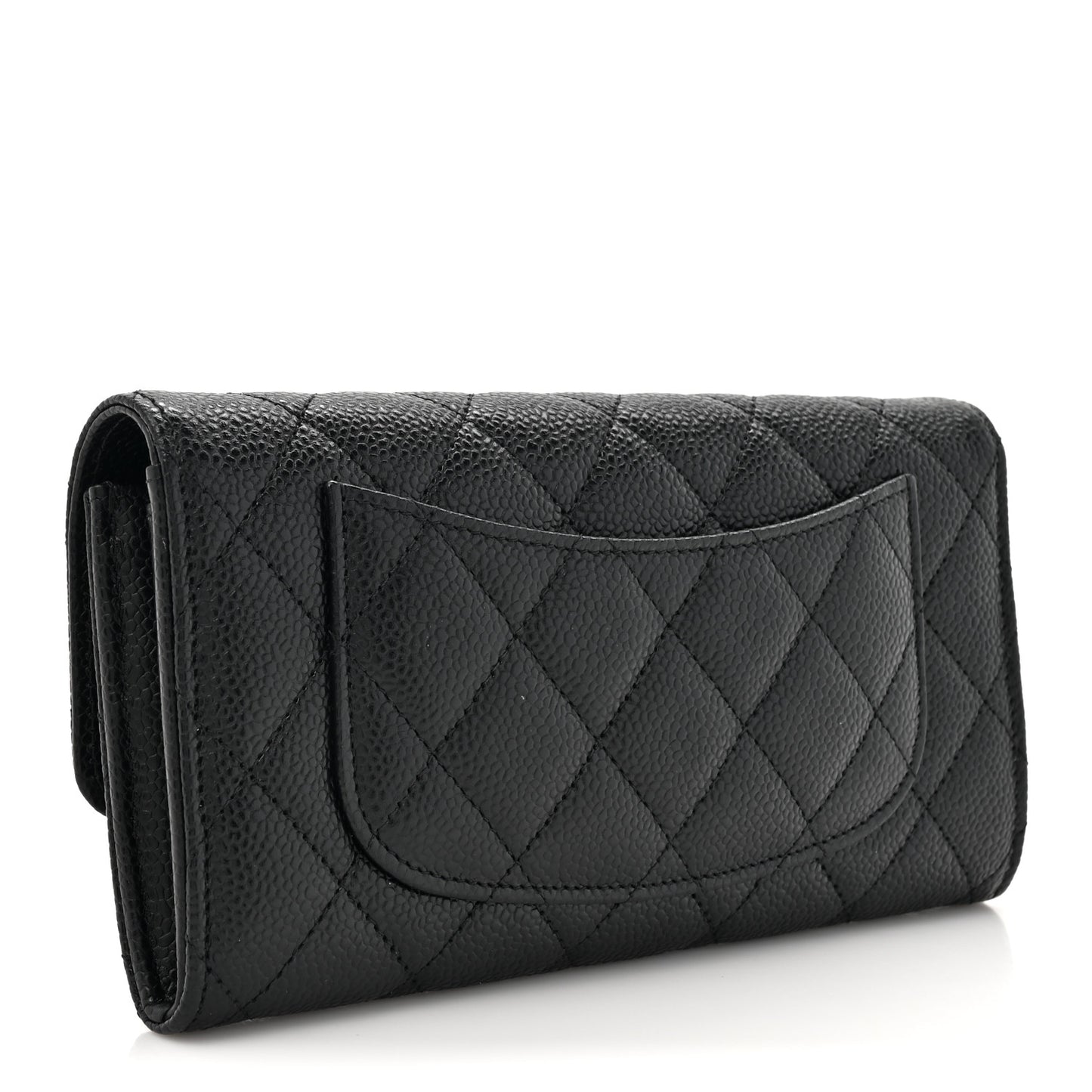 Caviar Quilted Large Gusset Flap Wallet Black