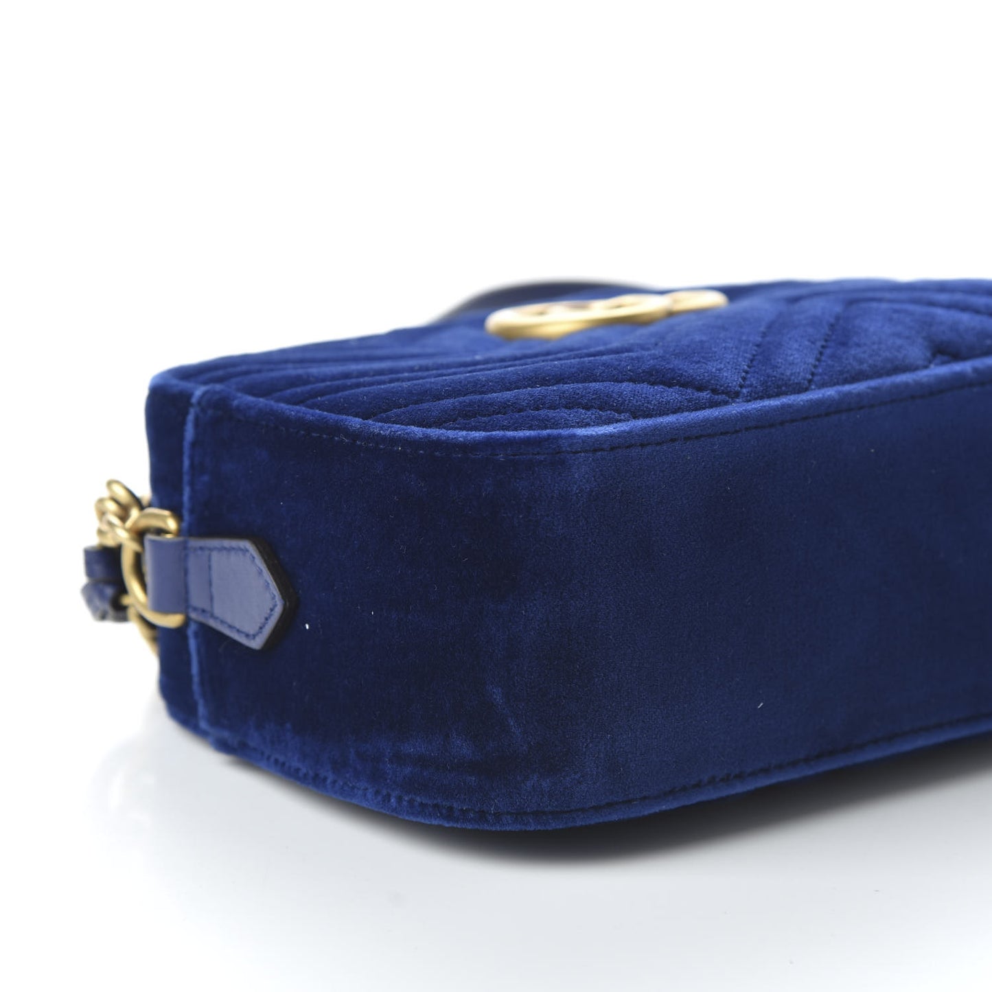 Velvet Matelasse Small GG Marmont Chain Shoulder Bag Cobalt