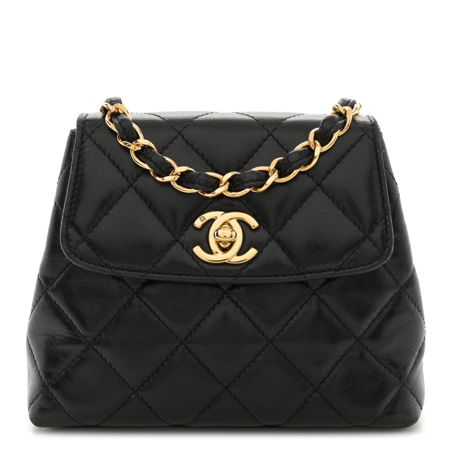Lambskin Quilted Mini Flap Waist Belt Bag Black
