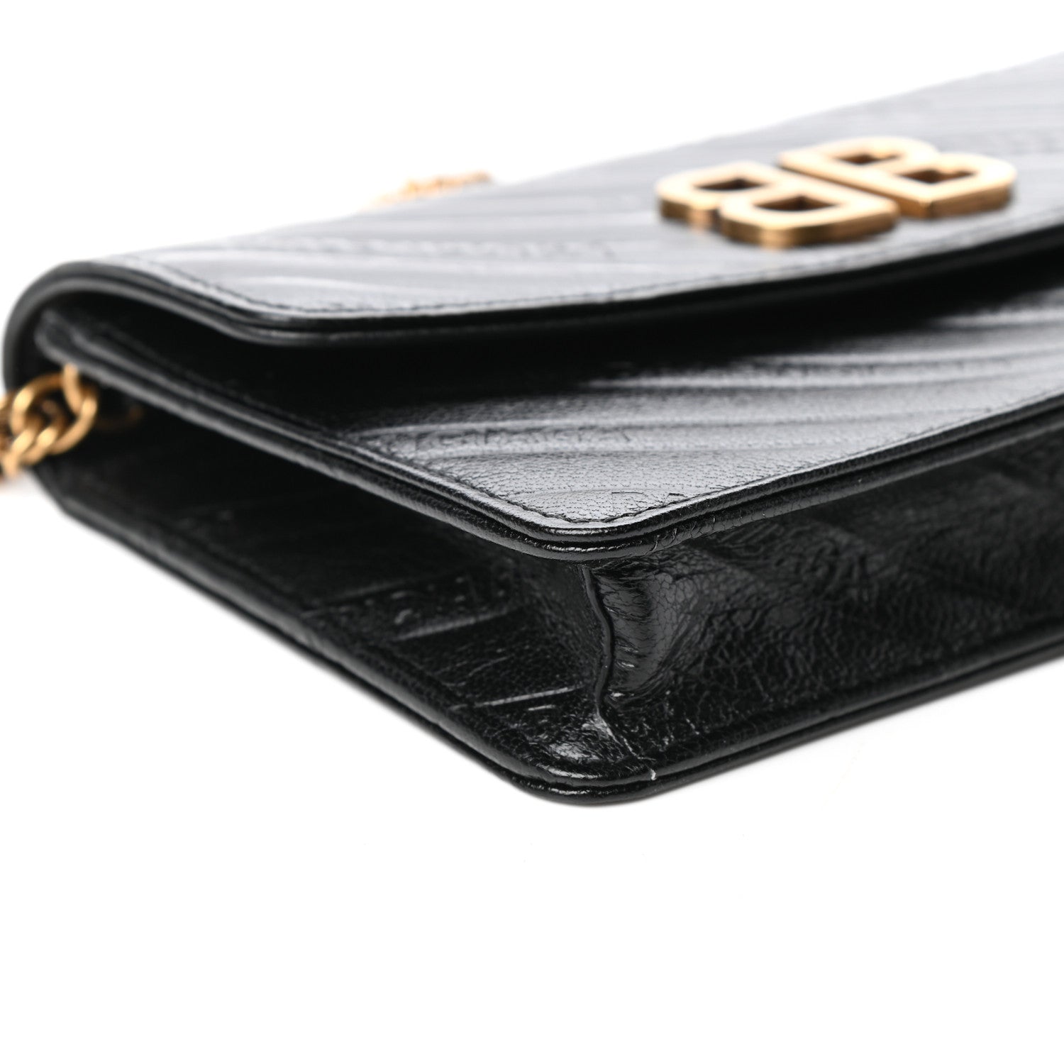 Balenciaga Shiny Goatskin Logo Embossed BB Wallet On Chain Black 7 of 8