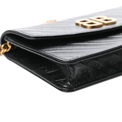 Balenciaga Shiny Goatskin Logo Embossed BB Wallet On Chain Black 7 of 8