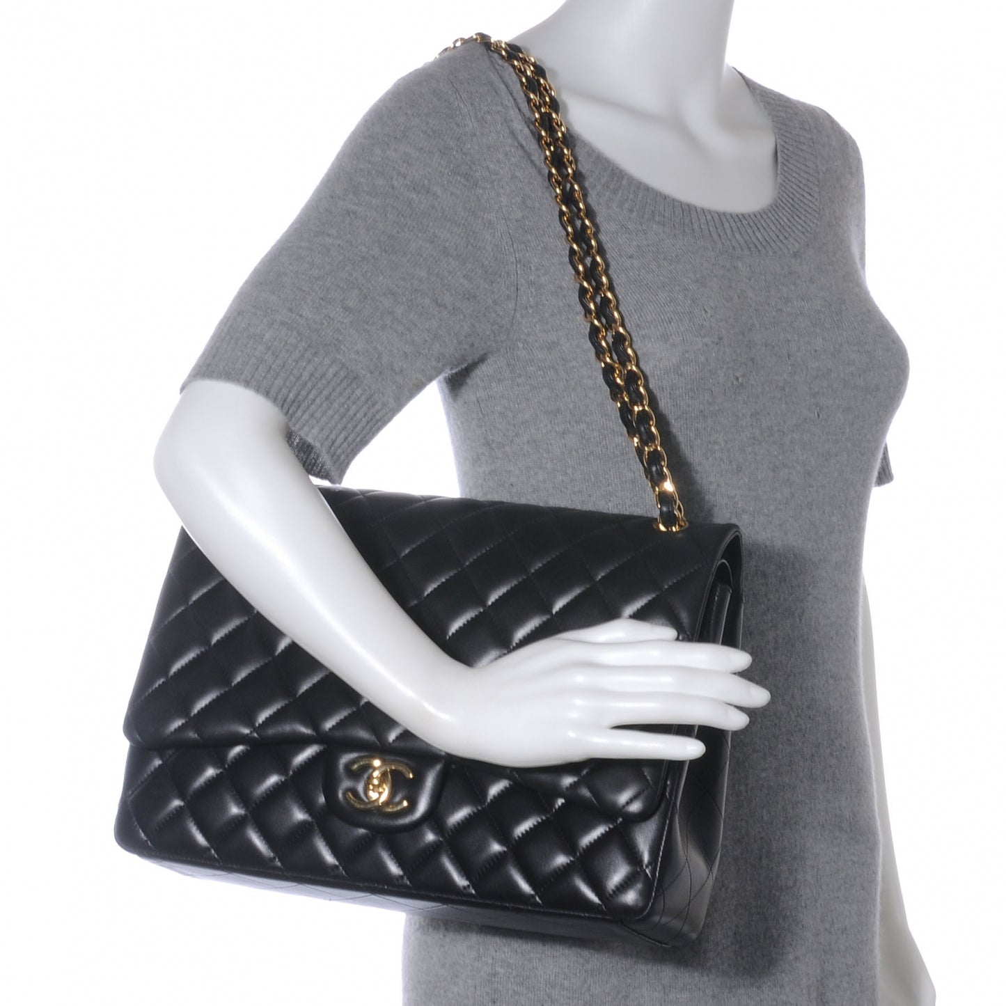 Lambskin Quilted Maxi Double Flap Black
