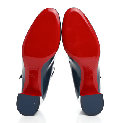 Christian Louboutin Metallic Calfskin Miss Jane Mary Janes 55 Pumps 38.5 Blue Silver 5 of 8