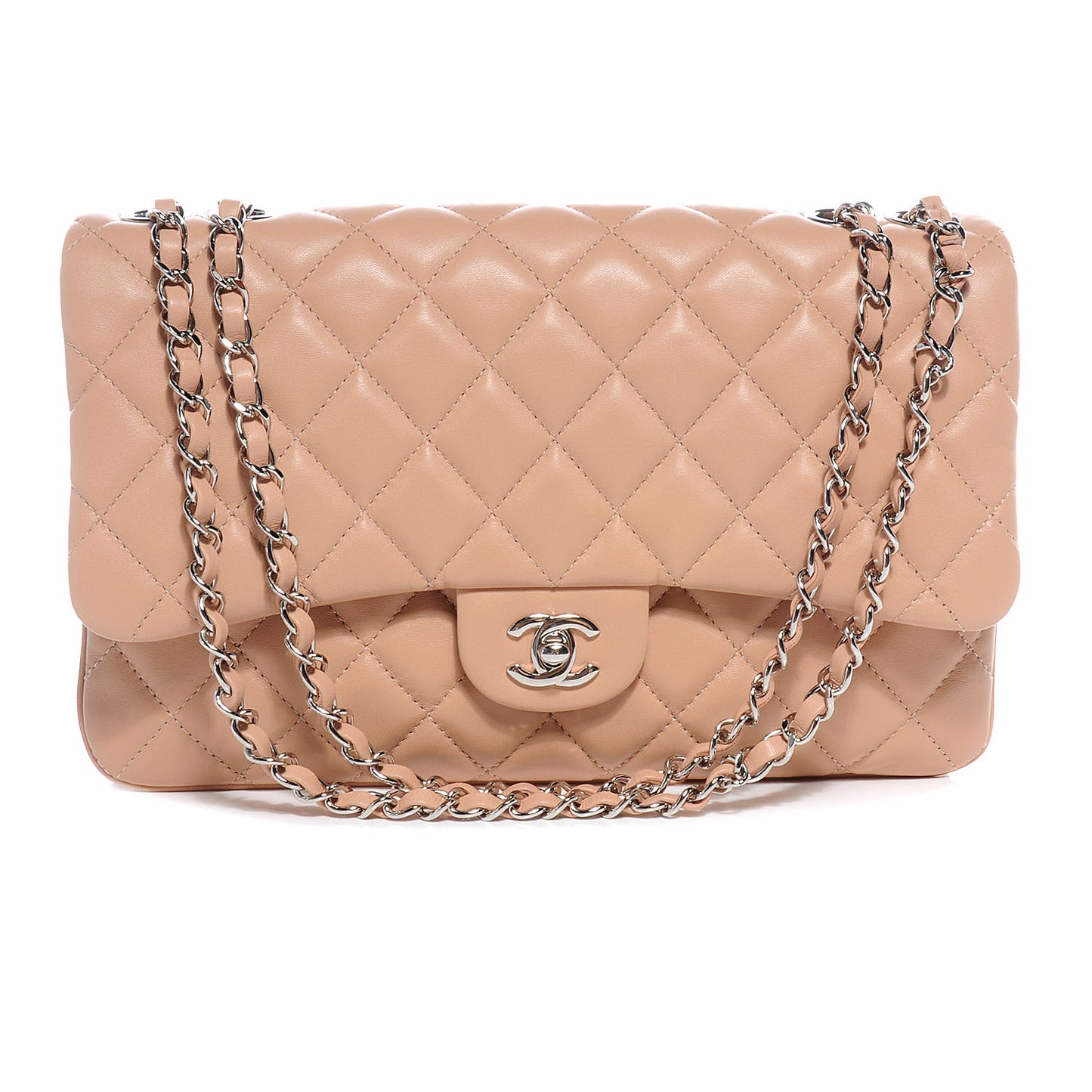 Lambskin Quilted Jumbo Chanel 3 Flap Beige