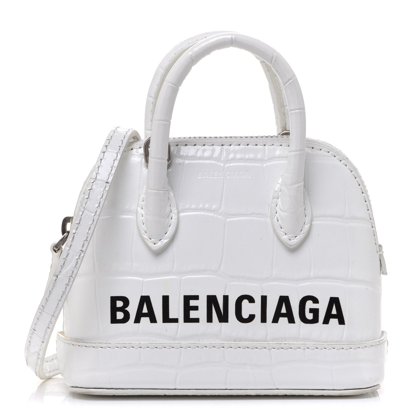 Calfskin Logo Crocodile Embossed Mini Ville Top Handle Bag White Black