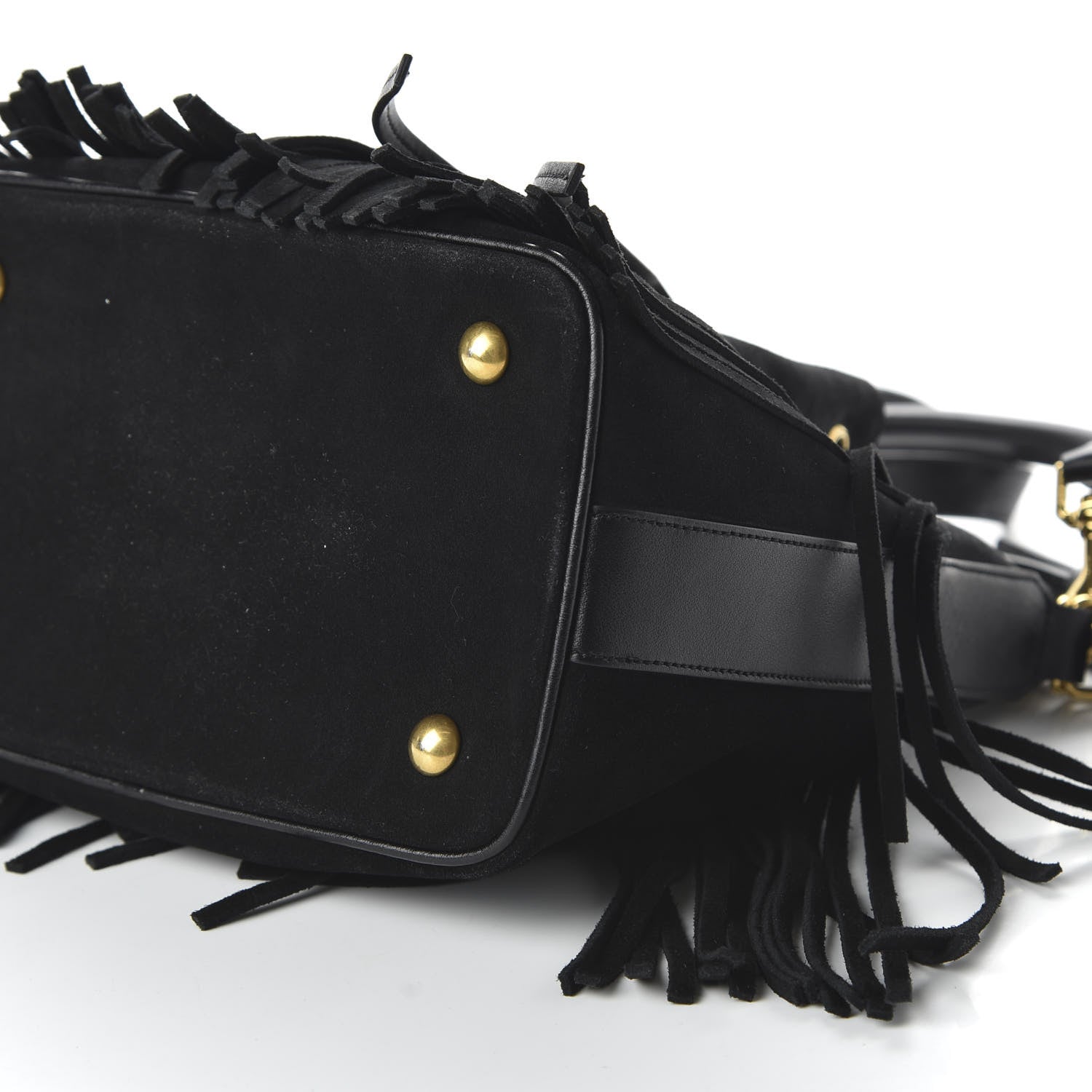 Saint Laurent Suede Calfskin Small Emmanuelle Fringe Bucket Bag Black 8 of 10