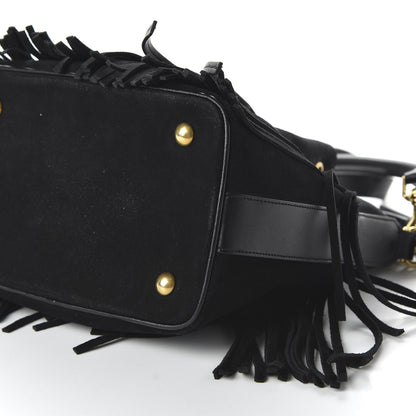 Saint Laurent Suede Calfskin Small Emmanuelle Fringe Bucket Bag Black 8 of 10