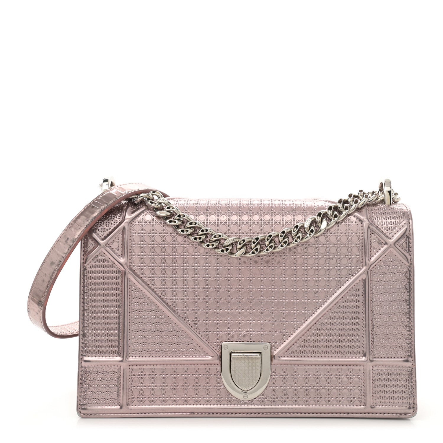 Christian Dior Metallic Patent Micro-Cannage Medium Diorama Flap Bag Pink 1 of 16