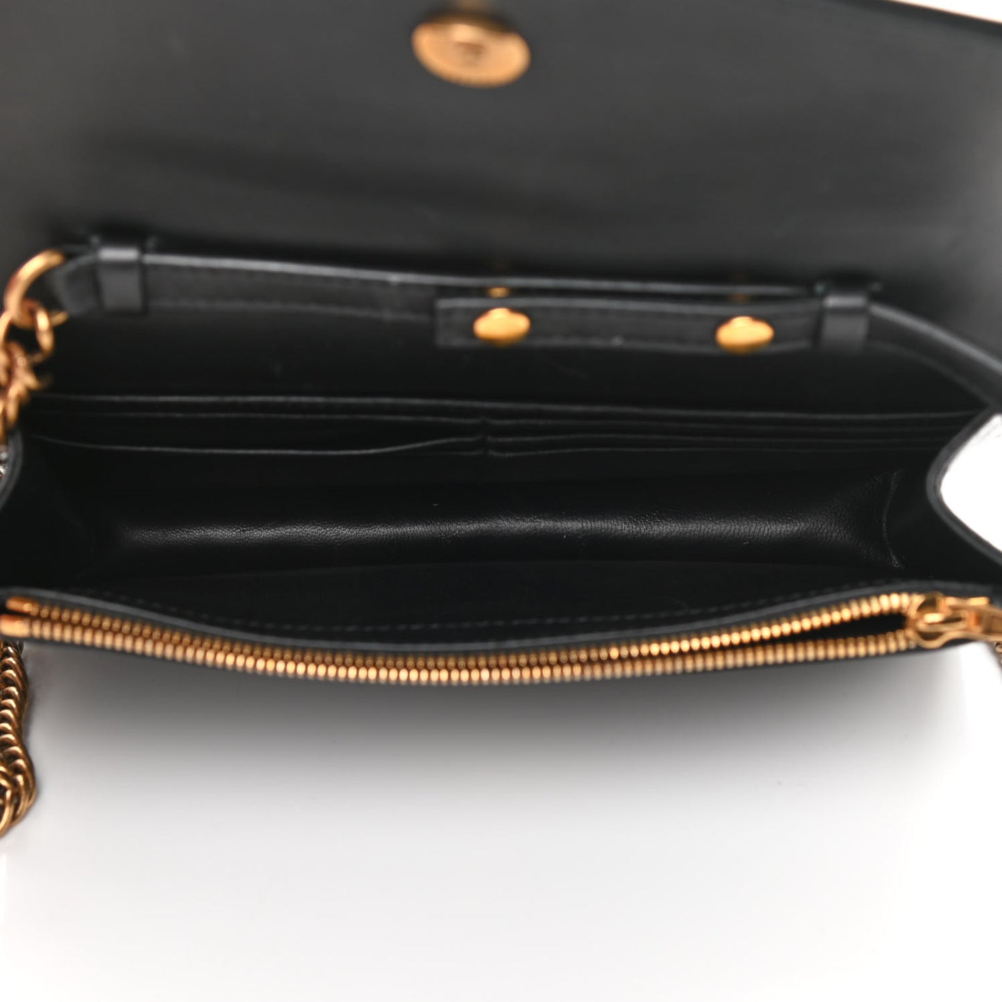 Shiny Goatskin Logo Embossed BB Wallet On Chain Black