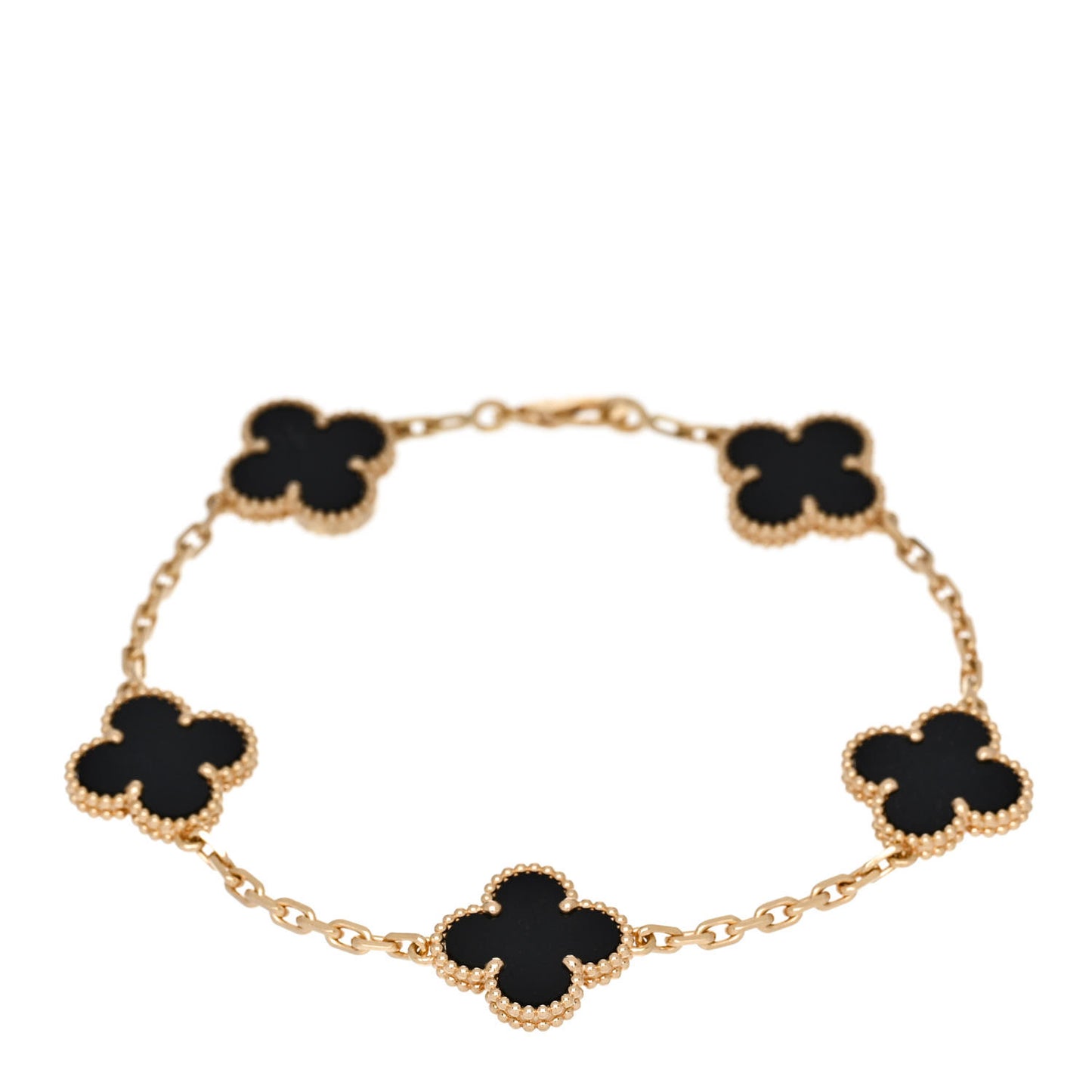 18K Yellow Gold Black Onyx 5 Motifs Vintage Alhambra Bracelet
