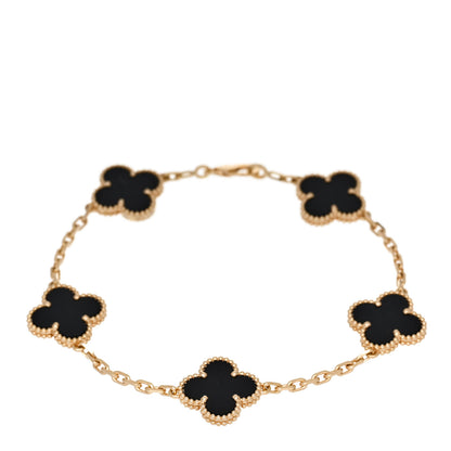 Van Cleef & Arpels 18K Yellow Gold Black Onyx 5 Motifs Vintage Alhambra Bracelet 1 of 4