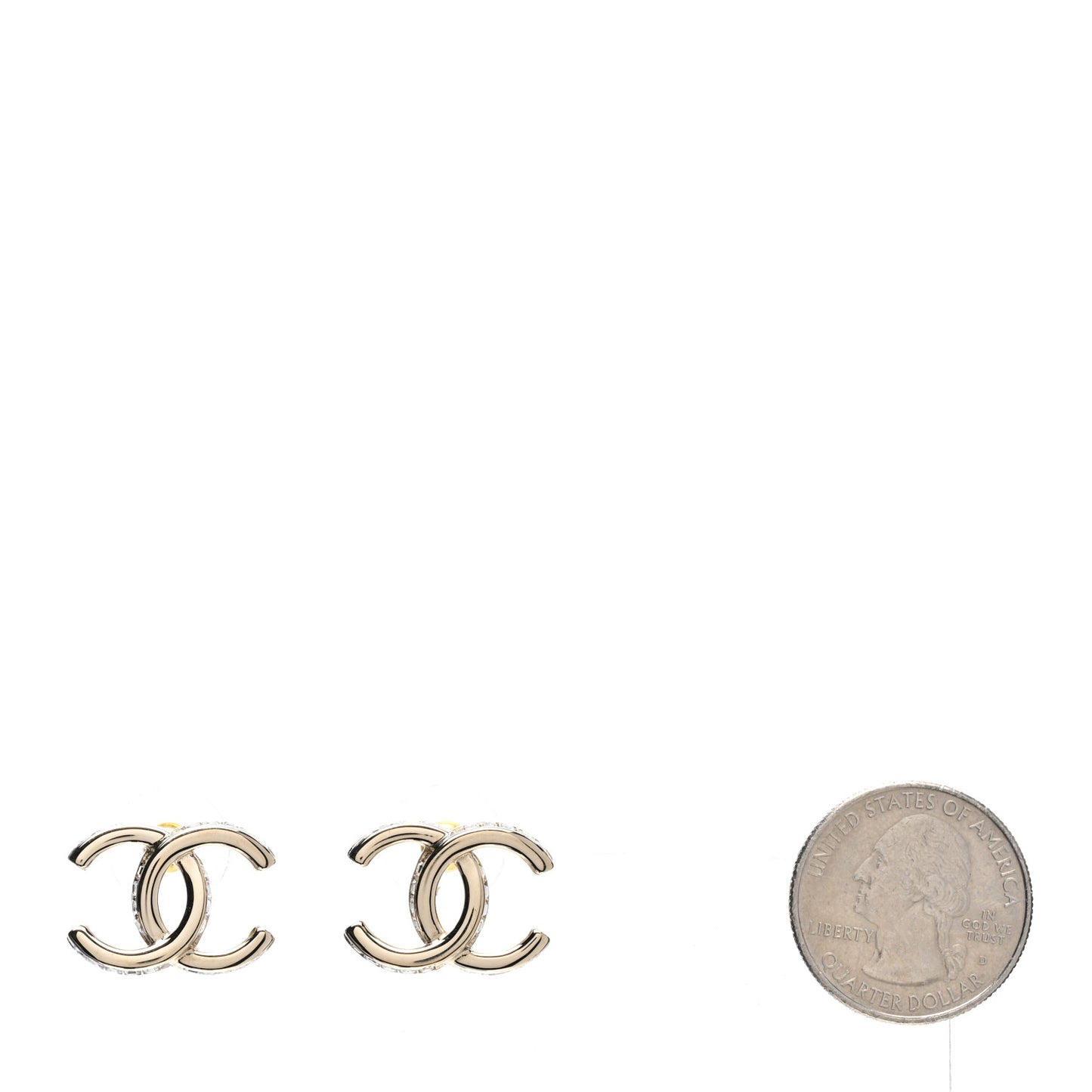 Metal Baguette Crystal CC Earrings Gold