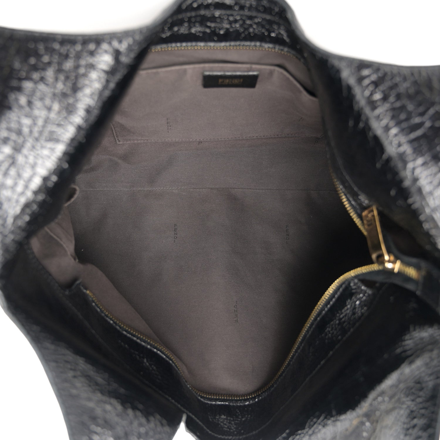 Fendi Crinkled Patent FF Hobo Shoulder Bag Black 5 of 11