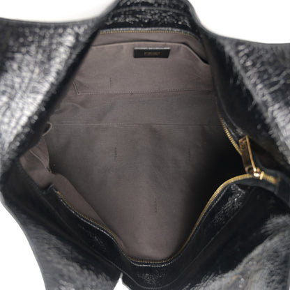 Fendi Crinkled Patent FF Hobo Shoulder Bag Black 5 of 11