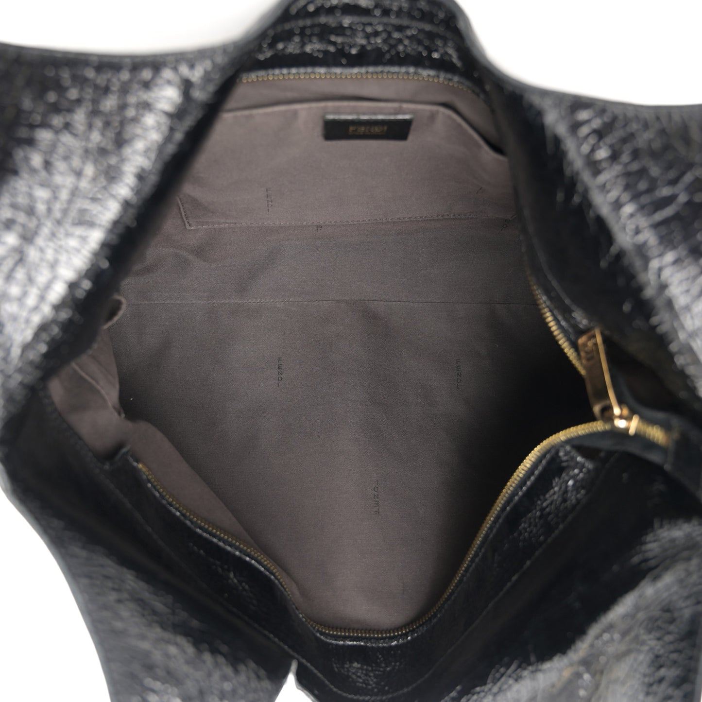 Crinkled Patent FF Hobo Shoulder Bag Black