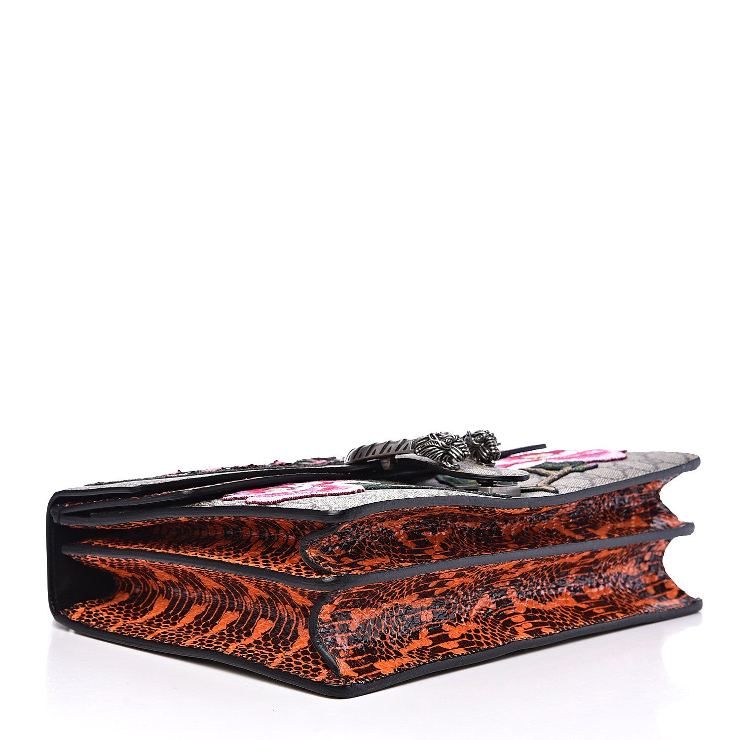 Gucci GG Supreme Monogram Snakeskin Elton Embroidered Medium Dionysus Shoulder Bag Beige Orange 3 of 12