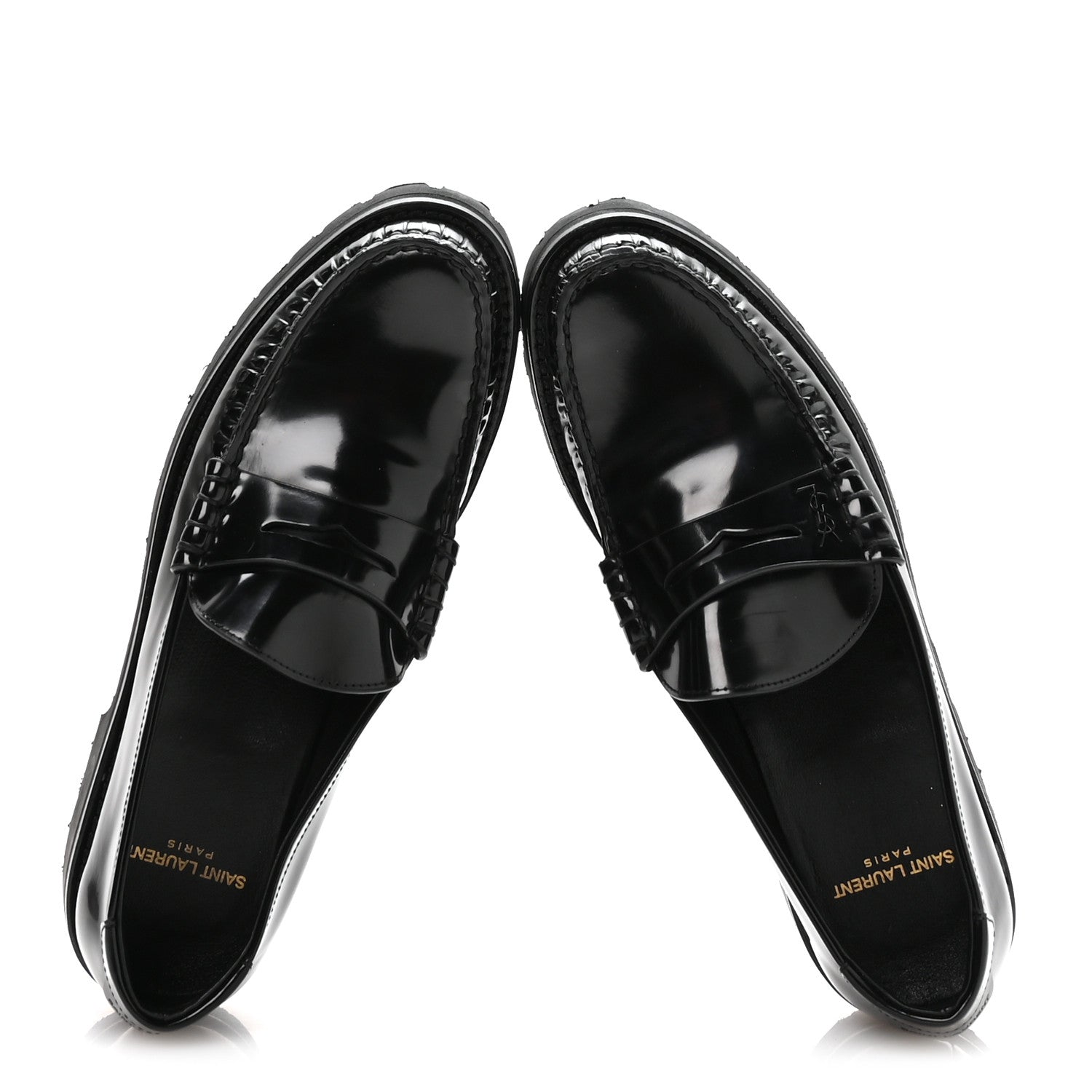 Saint Laurent Glazed Calfskin Le Loafer 15 Penny Slippers 39 Black 2 of 8