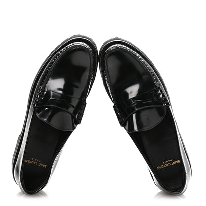 Saint Laurent Glazed Calfskin Le Loafer 15 Penny Slippers 39 Black 2 of 8