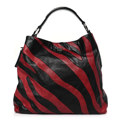 Prada Glace Calf Zebra Hobo Black Red 6 of 25