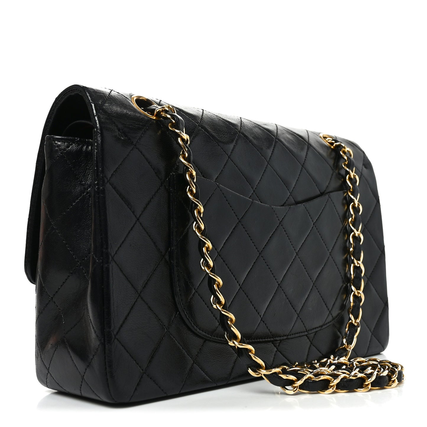 Lambskin Quilted Medium Double Flap Black